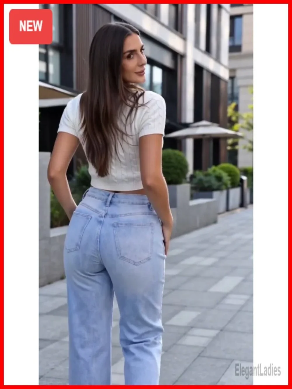 Mid-Low Rise Baggy Wide Leg Jeans Stretchy Distressed Denim Butt Lifting Tummy